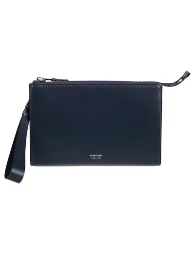 Tom Ford Logo Embossed Mini Clutch Bag In Blue