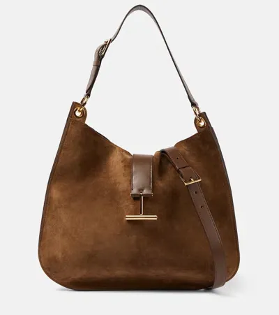 Tom Ford Logo Leather Shoulder Bag In Whisky