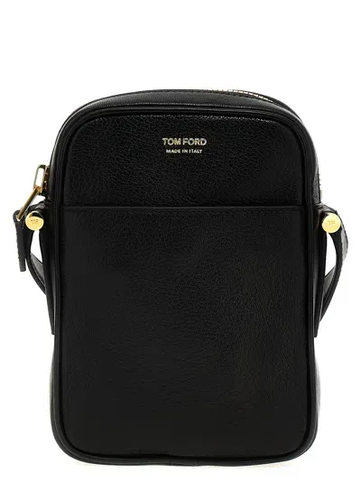 Tom Ford Logo Leather Shoulder Strap Crossbody Bags In Black