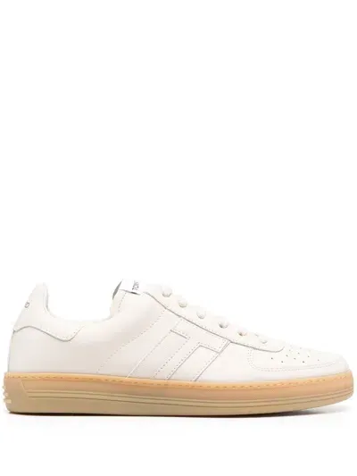 Tom Ford Logo-patch Lace-up Sneakers In Neutrals