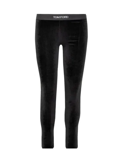 Tom Ford Logo Velvet Leggings In Black