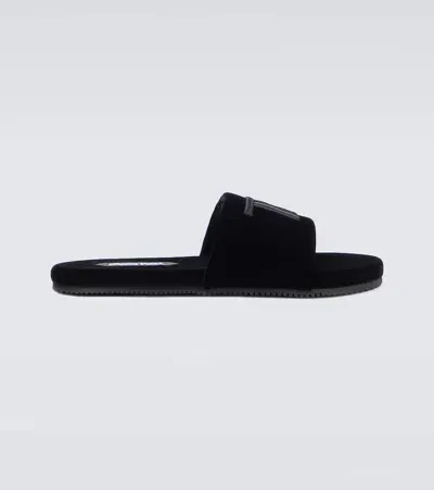 Tom Ford Logo Velvet Slides In Black