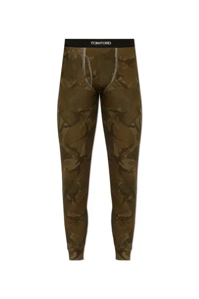 Tom Ford Logo Waistband Printed Trousers In Green