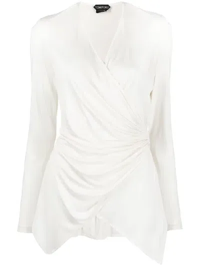 Tom Ford Long-sleeve Stretch Blouse In Neutrals