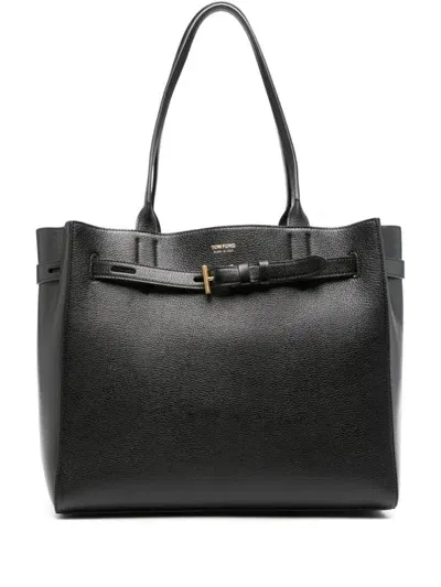 Tom Ford Leather Tote Bag In Black