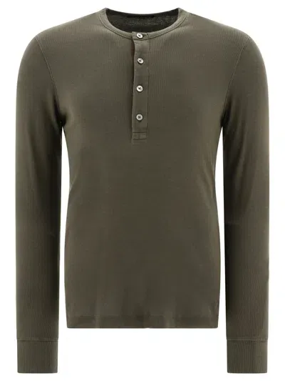 Tom Ford Lyocell Buttoned T-shirt T-shirts In Green