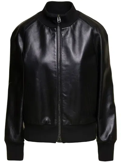 Tom Ford Matt Leather Bomber Jacket In Black