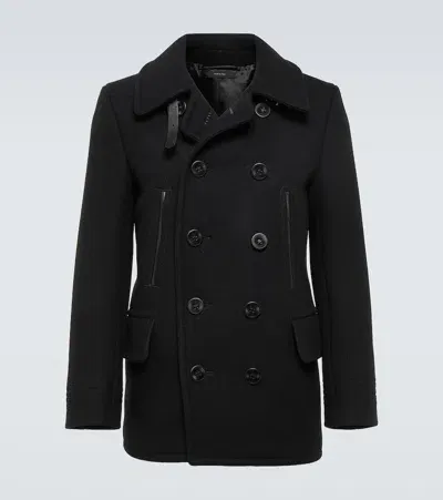 Tom Ford Melton Double-breasted Peacoat In Black