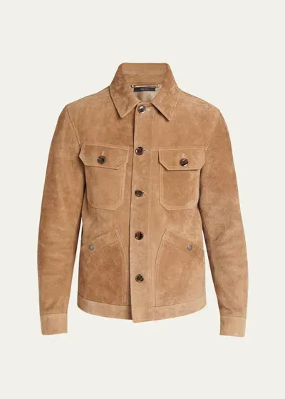 Tom Ford Heathered Suede Jacket In Sand