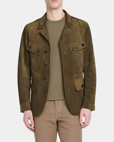 Tom Ford Leather-trimmed Suede Field Jacket In Military G