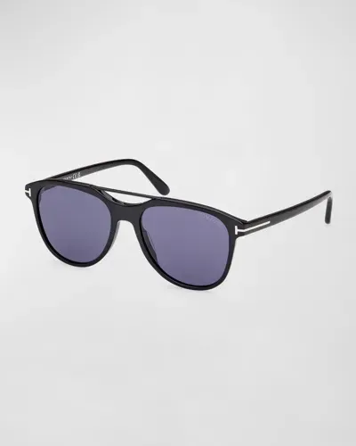 Tom Ford Men's Damian-02 Acetate Oval Sunglasses In Shiny Black