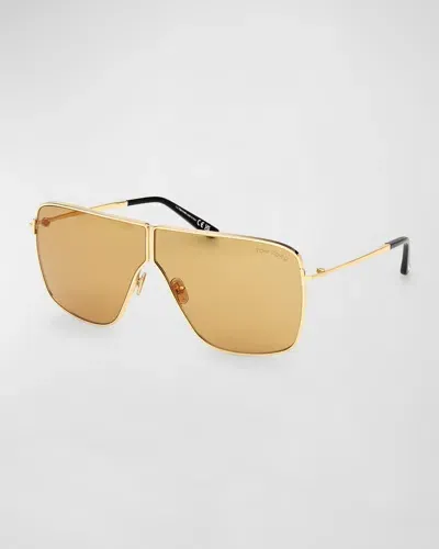 Tom Ford Men's Huxley Metal Shield Sunglasses In Gold