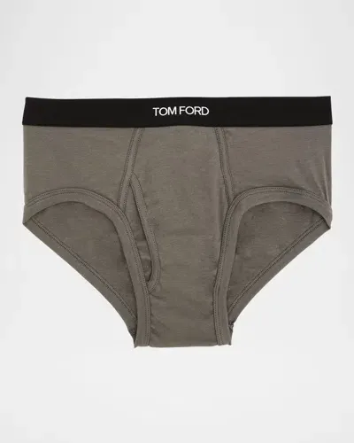 Tom Ford Men's Jacquard Logo Cotton Briefs In Slate