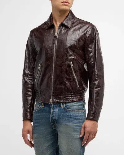 Tom Ford Men's Python-effect Leather Jacket In Brown