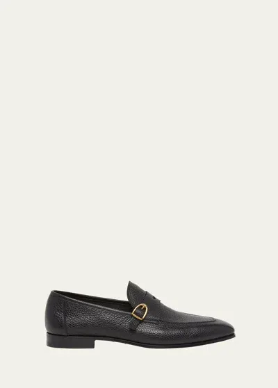 Tom Ford Sean Buckled Full-grain Leather Penny Loafers In Black