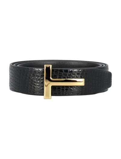 Tom Ford Men's T Belt Reversible Printed Lizard In Black