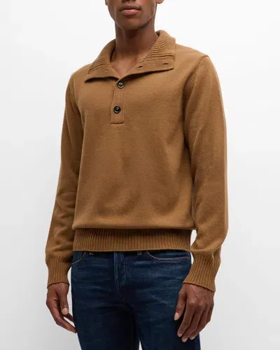 Tom Ford Men's Wool Cashmere Half-button Sweater In Toffee