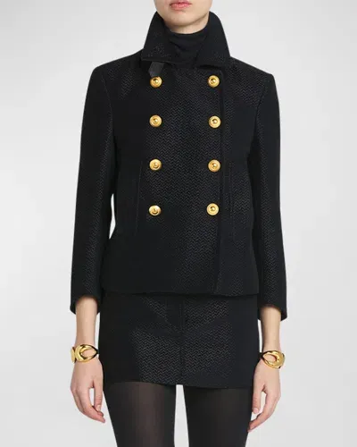 Tom Ford Metallic Silk Blend Boucle Peacoat In Combo Blac