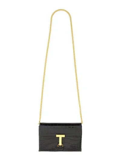 Tom Ford Monarch Crocodile-embosssed Crossbody Bag In Black