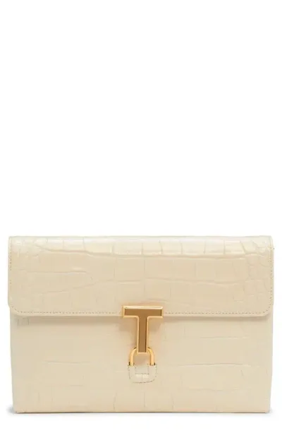 Tom Ford Monarch Medium Glossed Croc-effect Leather Shoulder Bag In Cream