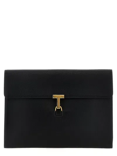 Tom Ford Monogram Logo Clutch In Black