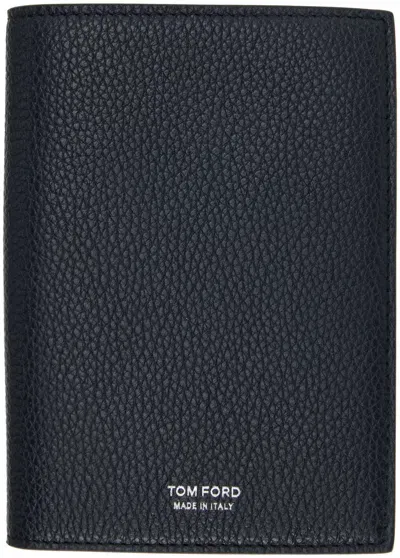 Tom Ford Navy Stamped Passport Holder In Midnight Blue