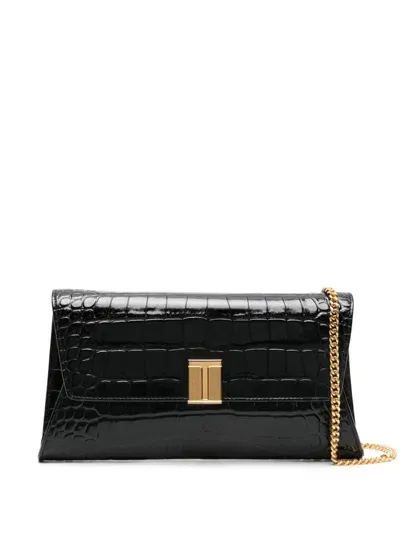 Tom Ford Nobile Crocodile-embossed Clutch Bag In 黑色