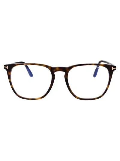 Tom Ford Blue Block Square-frame Glasses In 052 Avana Scura