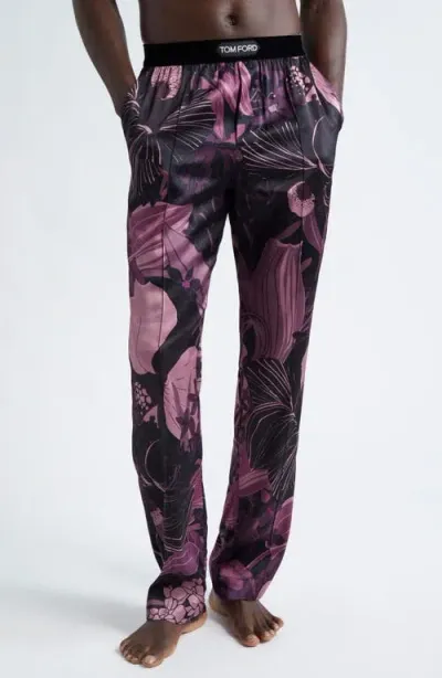 Tom Ford Orchid Print Stretch Silk Pajama Pants In Rosa Scuro Fantasia