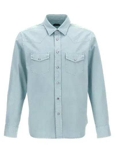 Tom Ford Peach Twill Western Shirt, Blouse Light Blue