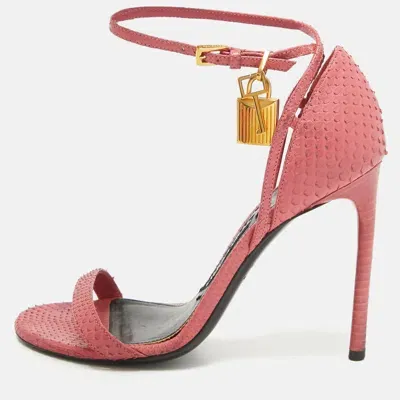 Pre-owned Tom Ford Pink Python Padlock Ankle Strap Sandals Size 37