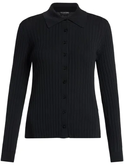 Tom Ford Polo Collar Knit Top In Black