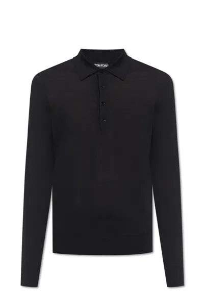 Tom Ford Cashmere And Silk Polo Sweater In Black