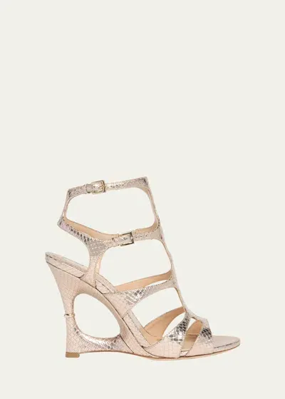 Tom Ford Python-embossed Leather Caged Sandals In Champagne