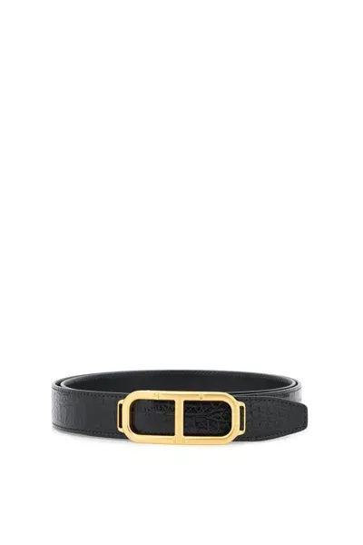 Tom Ford Reversible Belt With T Buckle In Black