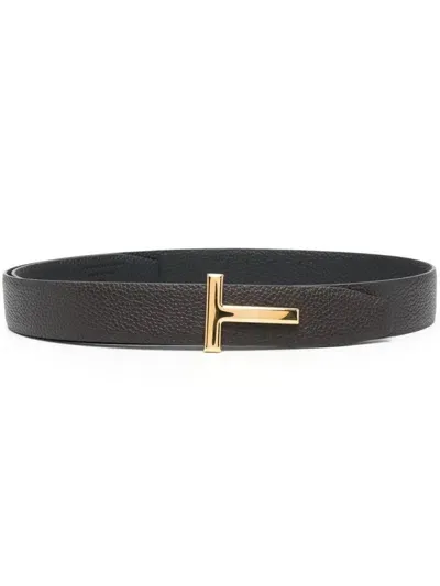 Tom Ford T-plaque Leather Belt In Brown