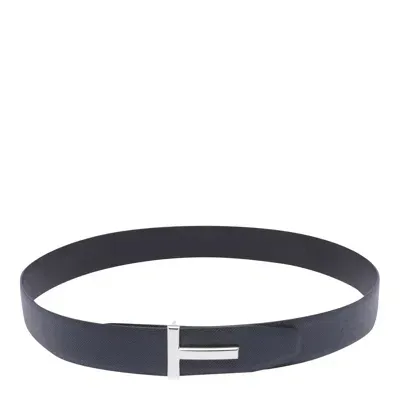 Tom Ford Reversible T Belt In Dark Navy + Black