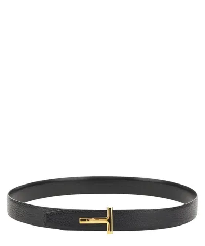 Tom Ford Reversible T Line Belt In Black