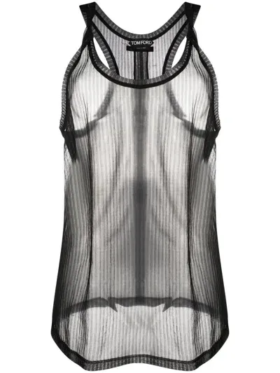 Tom Ford Ribbed Sheer Tank Top In Schwarz