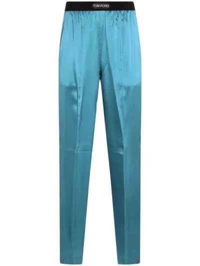 Tom Ford Stretch Satin Pj Pants In Blue