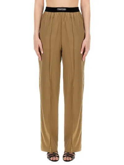 Tom Ford Stretch Silk Satin Straight Pants In Nude & Neutrals