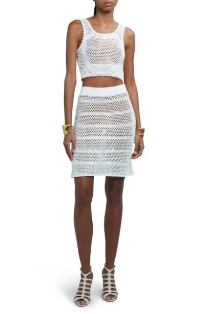 Tom Ford Semisheer Open Stitch Crochet Crop Tank In Chalk