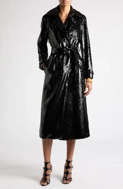 Tom Ford Sequin Belted Trench Coat In Lb999 Black