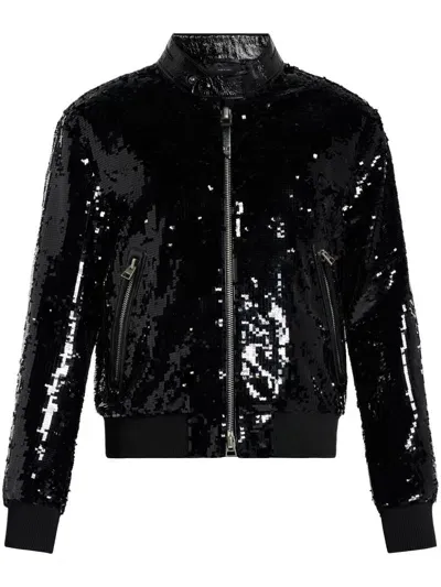 Tom Ford Sequin-embellished Bomber Jacket In Black