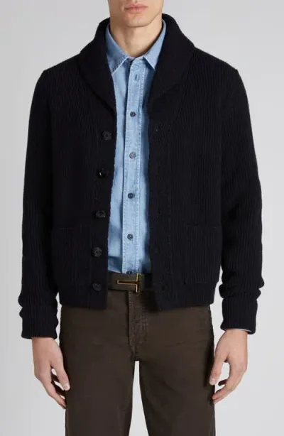 Tom Ford Shawl Collar Cashmere Cardigan In Blue