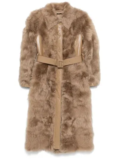 Tom Ford Shearling Belted Coat In Honey Beige - Jb020