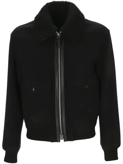 Tom Ford Shearling And Leather-trimmed Wool-blend Bomber Jacket In Black