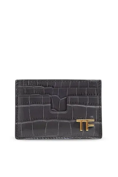 Tom Ford Shiny Embossed Classic Tf Card Holder In Grey