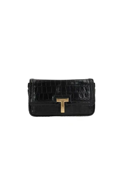 Tom Ford Shiny Stamped Embossed Shoulder Bag In Black