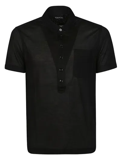 Tom Ford Fine Silk Polo Short In Schwarz